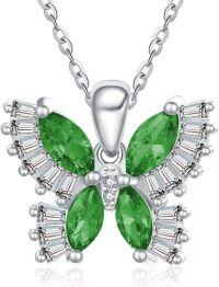 wholesale 925 Sterling Silver Birthstone Butterfly Necklace for Women-05-May-Emerald Green