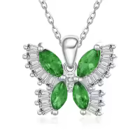 wholesale 925 Sterling Silver Birthstone Butterfly Necklace for Women-05-May-Emerald Green