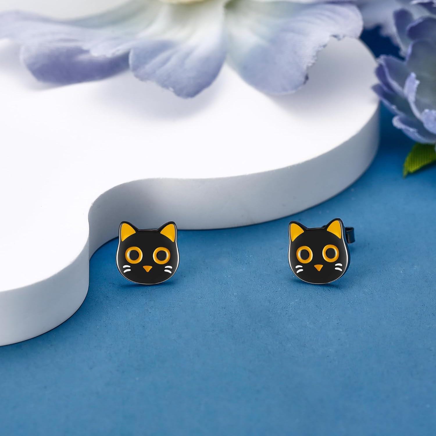 925 Sterling Silver Cat Face Stud Earrings-0-3