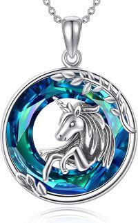 wholesale 925 Sterling Silver Blue Crystal Unicorn Pendant Necklace for Women-Elegant