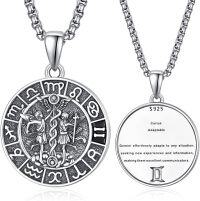 wholesale S925 Sterling Silver Gemini Zodiac Pendant Necklace  for Men - Astrological Jewelry-Gemini-Silver-Gemini Silver