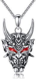 wholesale 925 Sterling Silver Gold Plated Demon Face Pendant Necklaces for Men Punk Gothic Style Jewelry-0-0