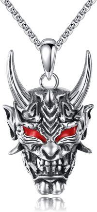wholesale 925 Sterling Silver Gold Plated Demon Face Pendant Necklaces for Men Punk Gothic Style Jewelry-mask necklace