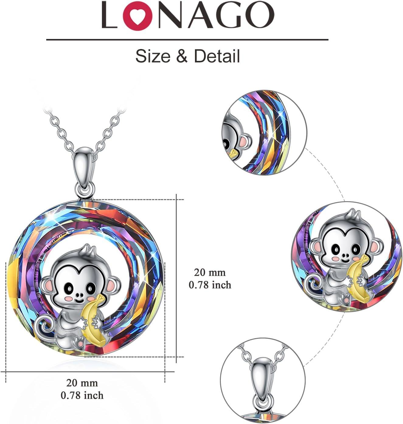 wholesale 925 Sterling Silver Rainbow Crystal Monkey Pendant Necklace for Women-0-3