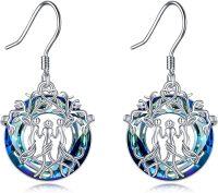 wholesale 925 Sterling Silver Tree of Life Blue Crystal Dangle Earrings for Sisters Birthdays Gifts-Silver-3 Sisters Earring Crystal