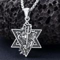 wholesale 925 Sterling Silver Star of David Pendant with Poseidon Head and Trident Charm Necklace for Men Women  48cm Chain Length-0-3