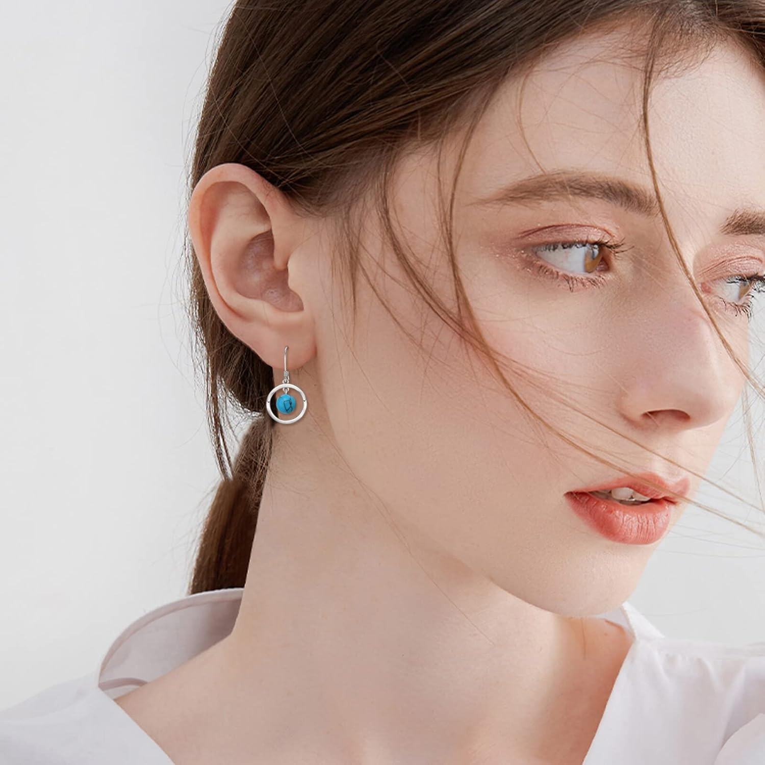 wholesale 925 Sterling Silver Turquoise Round Drop Earring for Women -0-1