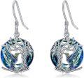 wholesale Sterling Silver Blue Crystal Tree of Life Animal Earrings (Cardinal Owl Fox Snake Sloth Giraffe) Dangle Jewelry Gift for Women-0-40