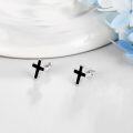 wholesale 925 Sterling Silver Black Enamel Cross Stud Earrings-0-3