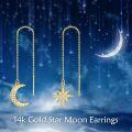 wholesale 14K Gold Moon & Star Threader Drop Earrings with Crystal Accents - 2 Pairs-0-2
