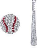 wholesale 925 Sterling Silver Baseball & Bat Design Cubic Zirconia Stud Earrings for Women-0-0
