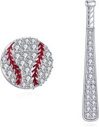 wholesale 925 Sterling Silver Baseball & Bat Design Cubic Zirconia Stud Earrings for Women-White