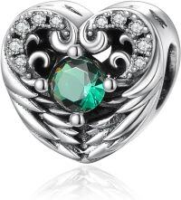 wholesale 925 Sterling Silver Stone Angel Wing Charm Bracelet Jewelry Gift for Women-05 May - Emerald