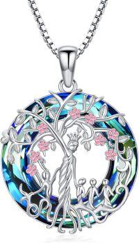 wholesale 925 Sterling Silver Blue Crystal Tree of Life Mother Necklace - Symbol of Love, Luck & Growth-4-Four