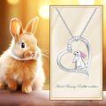 wholesale 925 Sterling Silver Heart Bunny Necklace with Cubic Zirconia - Cute Rabbit Pendant Gift for Women, Girlfriends, Brides - Adjustable Chain, Elegant Gift Box-0-4