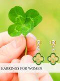 wholesale 925 Sterling Silver Gold Plated Green Enamel Flower Drop Earrings for Women-0-1
