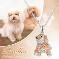 wholesale 925 Sterling Silver Orange Crystal Poodle Dog Breed Pendant Necklace for Pet Lovers-0-5