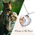wholesale 925 Sterling Silver Heart-Shaped Horse Head Memorial Pendant Necklace with Black Enamel Accents and Chain - Pet Urns for Ashes Jewelry Keepsakes-0-1