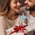 wholesale TOUPOP Aquamarine Cross Necklace For Women Sterling Silver March Birthstone Cross Pendant Necklace Heart Cross Christian Jewelry Birthday Christmas Gifts For Women Her -0-2