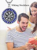 wholesale 925 Sterling Silver Vegvisir Compass Norse Runes Pendant Necklace  Blue Enamel Viking Jewelry for Men Women Gift 47cm Chain Length-0-3