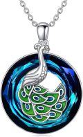 wholesale 925 Sterling Silver Green & Blue Crystal Peacock Pendant Necklace-0-0