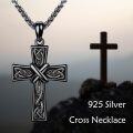wholesale Black 925 Sterling Silver Celtic Knot Cross Pendant Necklace for Men & Women-0-3