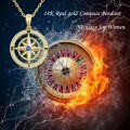 wholesale Gold 14K CZ Compass Pendant Necklace for Women with Blue Center Stone and Clear Stones on Chain-0-4