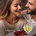 wholesale Sterling Silver Austrian Crystal Caduceus Angel Wing Heart Nurse Necklace-0-35