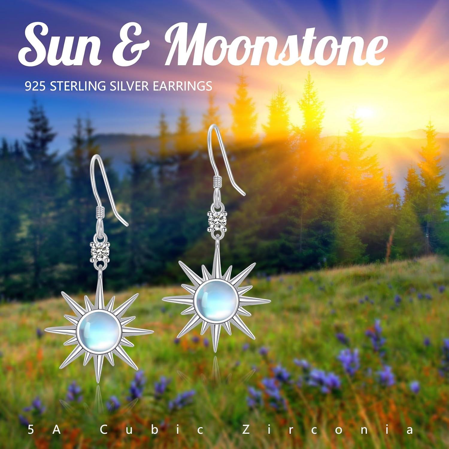 Sterling Silver Sun Earrings for Women Sun Pendant Drop Earrings Sunshine Jewelry Gift-0-3
