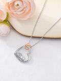 wholesale 925 Sterling Silver Heart Shaped Pendant with Sleeping Lion Charm Necklace-0-5