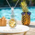 wholesale 925 Sterling Silver Citrine & Emerald Starburst Halo Pendant Necklace for Women -0-5
