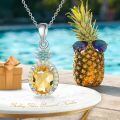 wholesale 925 Sterling Silver Citrine & Emerald Starburst Halo Pendant Necklace for Women -0-5