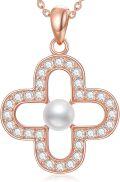 wholesale Rose Gold 925 Sterling Silver Four-Leaf Clover Necklace with Pearls and Cubic Zirconia-0-0