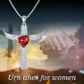 TOUPOP Sterling Silver Ruby Heart Crystal Cremation Jewelry Cross Urn Necklace-0-5