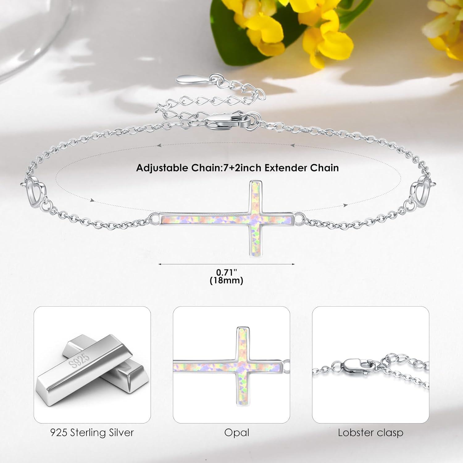 wholesale 925 Sterling Silver Cross Opal Infinity Chain Bracelet for Women (Adjustable)-0-2