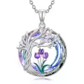 TOUPOP Sterling Silver Moonstone Purple Tulip Tree Of Life Pendant Necklace-0-0