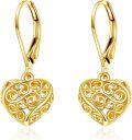 wholesale 14K Gold Heart Filigree Drop Earrings with Leverbacks - Elegant Fine  for Women-0-0