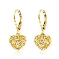 wholesale 14k Gold Filigree Heart Lever Back Earrings-Heart Filigree Leverback Earrings