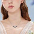 wholesale 925 Sterling Silver Gothic Bat Pendant Necklace with Black Stone - Halloween Costume Accessory for Women-0-4