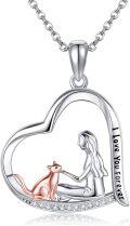 wholesale 925 Sterling Silver Heart-Shaped Mermaid and Cat Pendant Necklace with I Love You Forever Inscription - Cute  for Women-0-0
