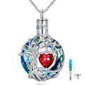wholesale 925 Sterling Silver Pendant Necklace Platinum Plated Tree Of Life Red Heart Crystal-0-0