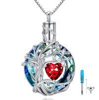 wholesale 925 Sterling Silver Tree Of Life Pendant With Red Heart Gemstone And Chain-01-Jan-Garnet