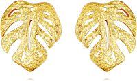 wholesale 14K Gold Leaf Stud Earrings for Women - Tropical Palm Leaves Jewelry Accessories-Monstera
