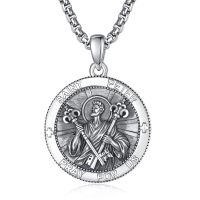 wholesale 925 Sterling Silver Patron Saint Medal Amulet Necklace for Men 2 5mm 22 +2 Chain-A38-Saint Peter