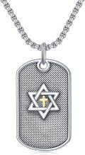 wholesale 925 Sterling Silver Dog Tag with Gold Cross and Star of David Pendant Necklace  for Men & Women-0-0