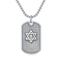 wholesale 925 Sterling Silver Mesh Dog Tag Pendant With Star Of David And Cross Necklace-C01-Dogtag Star of David