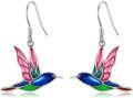 wholesale 925 Sterling Silver Enamel Hummingbird Dangle Earrings Gift for Her-0-0
