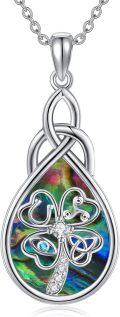 wholesale 925 Sterling Silver Teardrop Abalone Shell Four-Leaf Clover Pendant Gothic Necklace-0-0