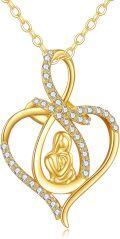 wholesale 14K Solid Heart-Shaped Pendant with Cubic Zirconia and Mother's Embrace Design - Perfect Gift for Mom or Grandma on Mother?¡¥s Day-0-0