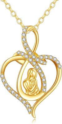 wholesale 14K Solid Heart-Shaped Pendant with Cubic Zirconia and Mother's Embrace Design - Perfect Gift for Mom or Grandma on Mother?¡¥s Day-Mother and Daughter